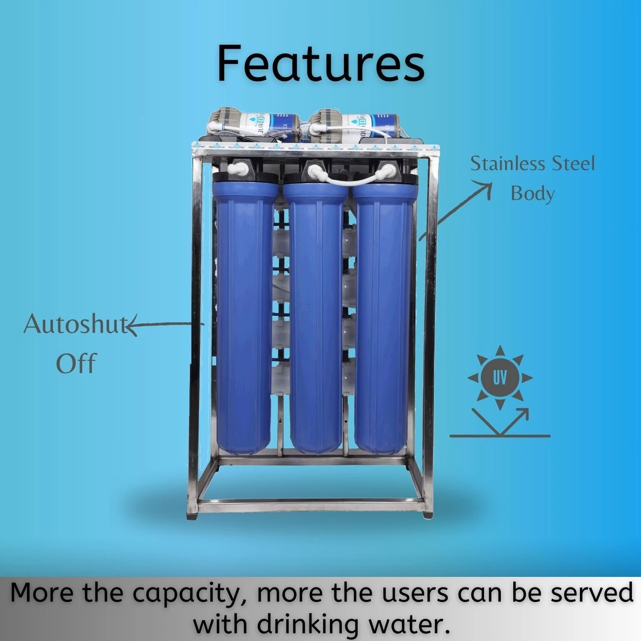 AquaDpure 50 LPH commercial RO water purifier Plant 50 Liter Per Hour Blue Stainless steel Full Automatic with TDS Adjuster 50 L RO + UF Water Purifier (Blue)