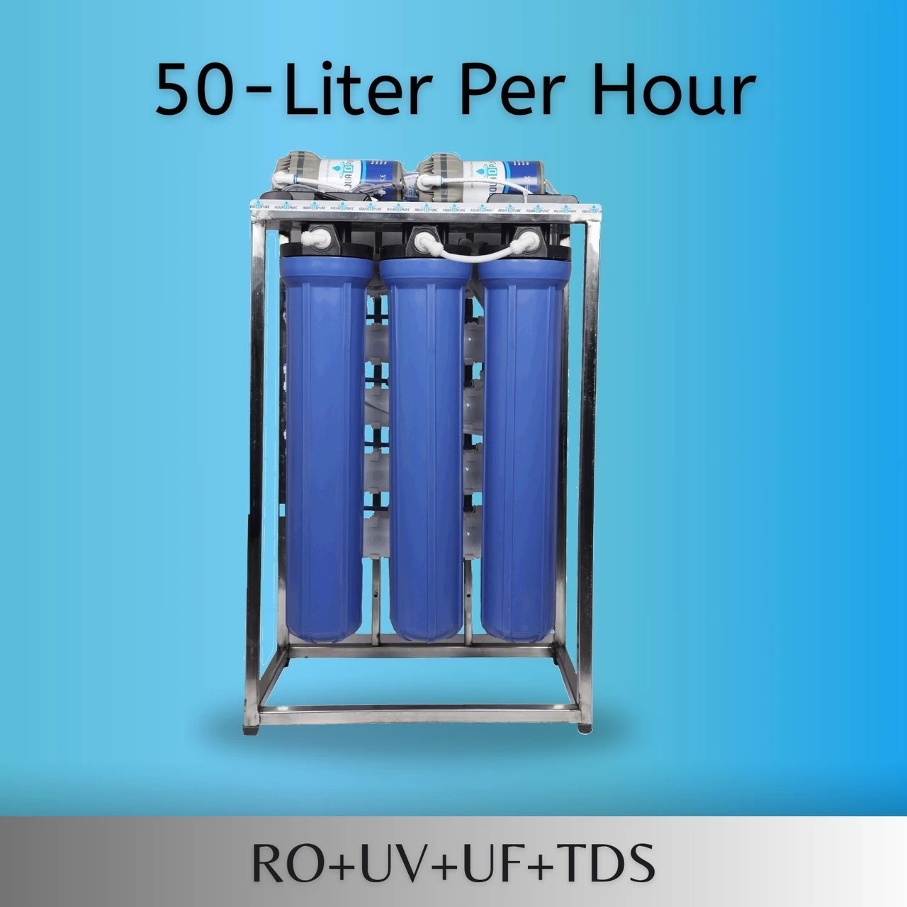 AquaDpure 50 LPH commercial RO water purifier Plant 50 Liter Per Hour Blue Stainless steel Full Automatic with TDS Adjuster 50 L RO + UF Water Purifier (Blue)
