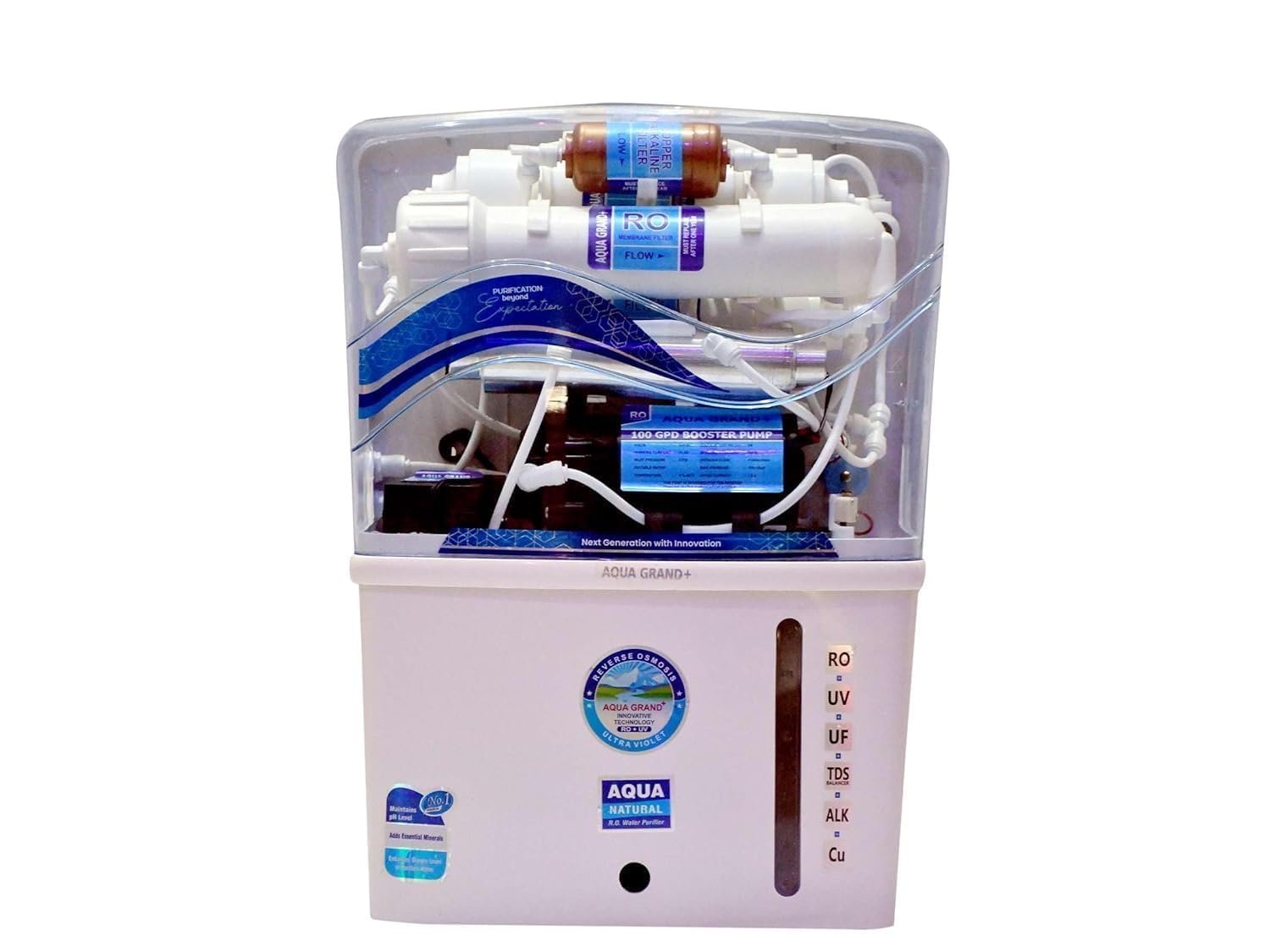 Aqua Grand Plus RO Domestic Water Purifier (RO+ LED UV+UF+COPPER+ HIGH TDS MEMBRANE+ TDS CONTROL) Fully Automatic, Best For Home/Office Use | 12 Liter