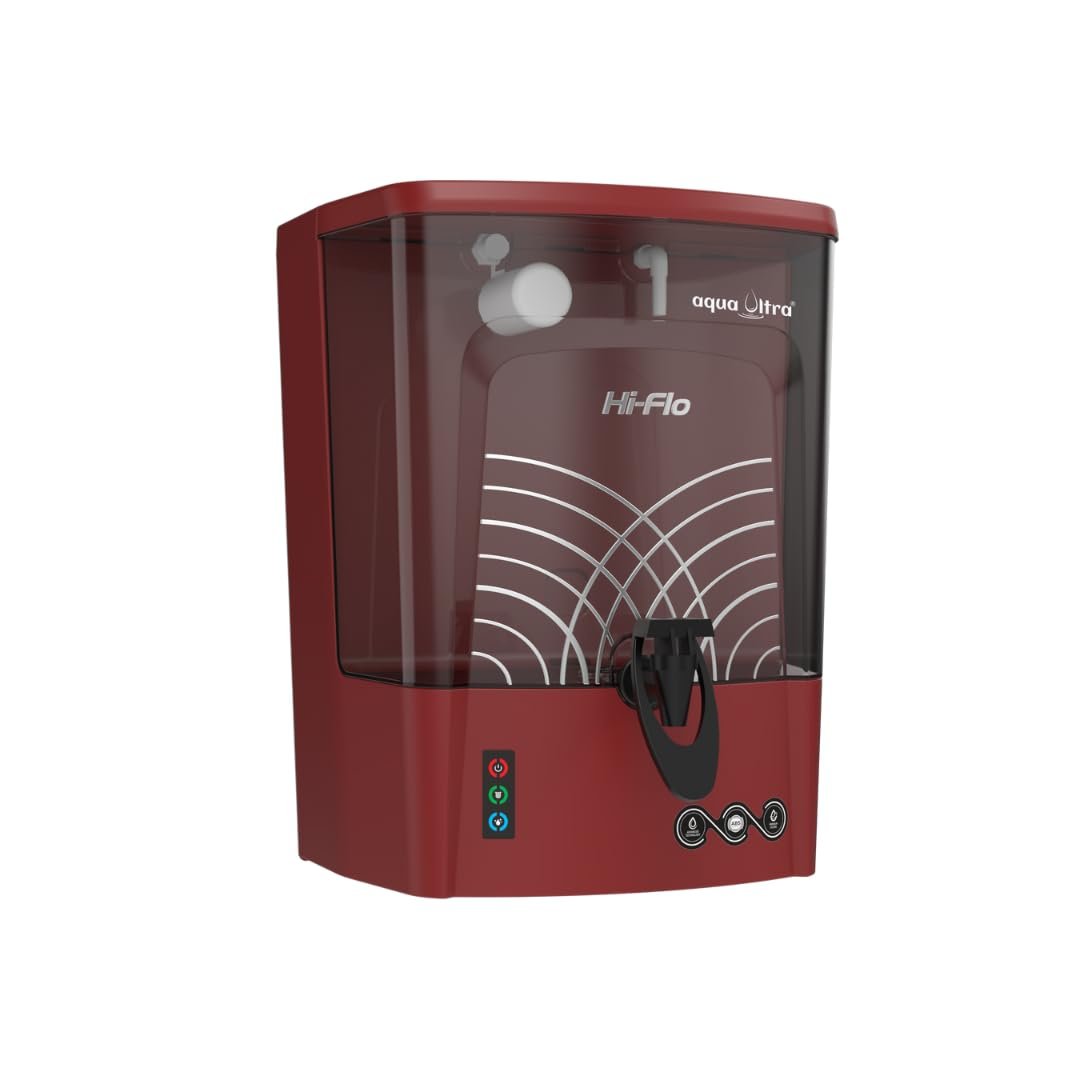 Hi Flo Ro Water Purifier with RO + Active Copper + Alkaline | LED Indicator | Storage Tank 10 Ltr | Capacity upto 15 Ltr Per Hr. | 15 stage | Purification Technology (Metallic Cherry)